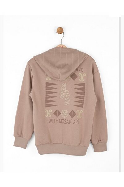 nk kids Boy's Hooded Snap Closure Brushed Fabric Washable Printed Mosaic Sweatshirt