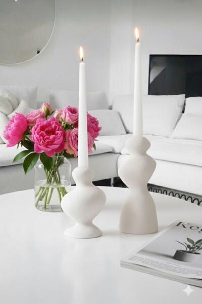 BigSale Dekoratif Beton Şamdan Asimetrik Kısa Uzun ‘li Şamdan Mumluk Ev Dekor...