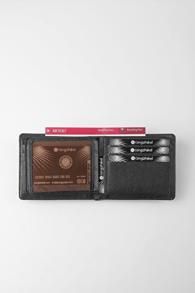CENGİZ PAKEL Genuine Leather Men's Wallet 27448-Black-Parliament