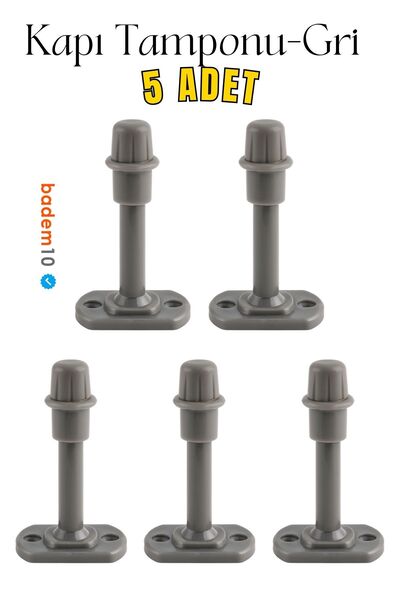 Badem10 Plastik 5 Adet Kapı Pencere Arkası Gri Renk Tampon 8 CM Vidalı Duvar Koruyucu Silikon Stoper