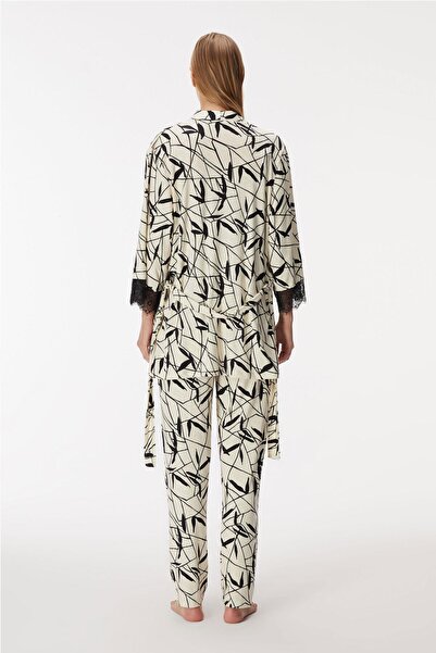 Anıl Women's Pajama Set with Lace Detail on Sleeves and Rope Strap, 3 Pieces