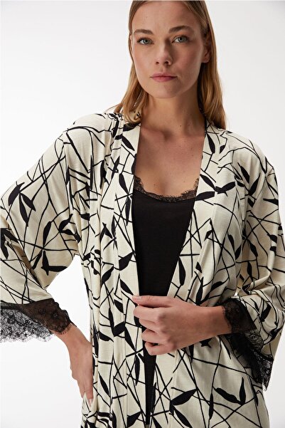 Anıl Set de pijamale din 3 piese pentru femei, cu mâneci și detaliu din dantelă