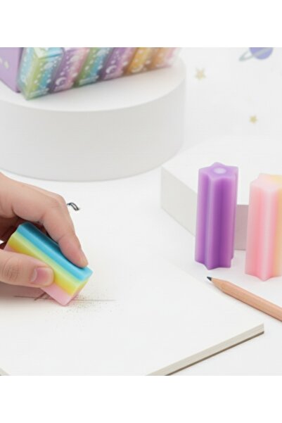 Meyra Accessories uzun yıldızlı kesilebilir renkli uzun silgi gökkuşağı renkl...