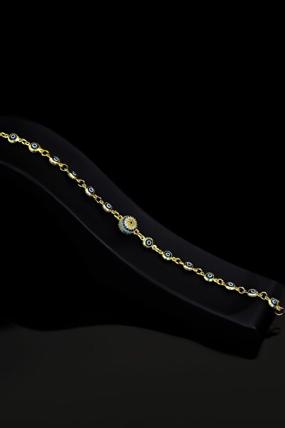Papatya Silver 925 Ayar Gümüş Gold Kaplama Cam Göz Firuze Nazar Bileklik