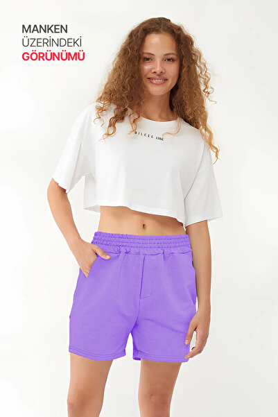 bilcee Quicktime Women's Leylan High Waist Cotton Pocketed Elastic Waistband Sports Shorts 7006