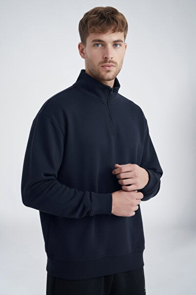bilcee Мъжка суитшърт с качулка и цип Peak Navy Oversized 7021