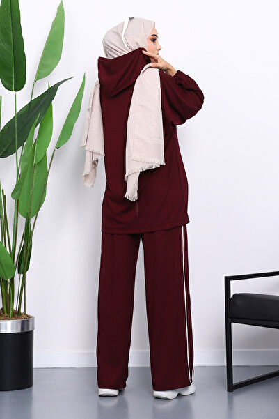 İmajButik Modal Set with Plum Zippered Sweat Pants