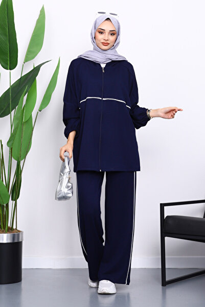 İmajButik Синій комплект з модальних штанів на блискавці
