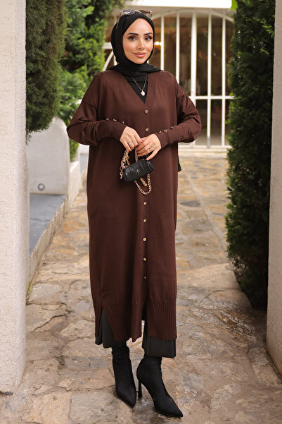 İmajButik Καφέ Κρύα Πλεκτή Ζακέτα