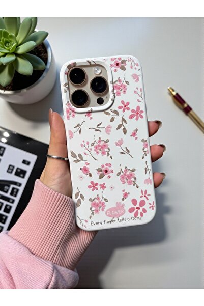 KVK PRİVACY iPhone 16 Pro Uyumlu Beyaz Çiçek Desenli Lansman Liquid Silikon Y...