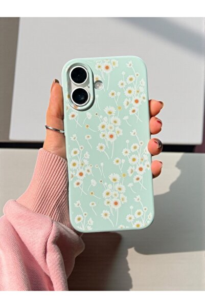 KVK PRİVACY iPhone 17 Uyumlu Papatya Desenli Fıstık Yeşili Lansman Liquid Sil...