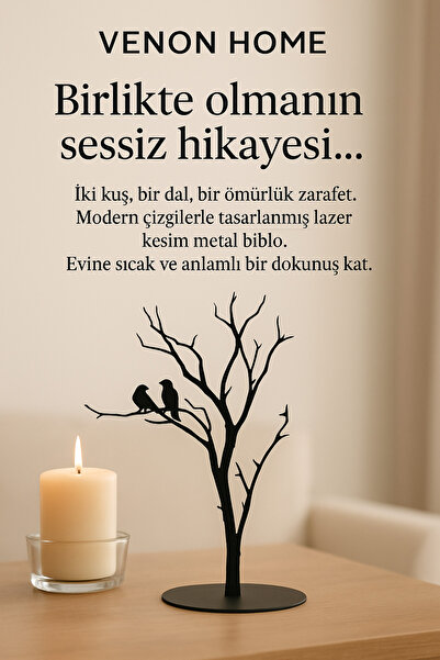 VENON MEŞE SİYAH 15*9*4.5 Cm Doğanın Zarafeti BİBLO Metal Lazer Kesim Ağaç De...