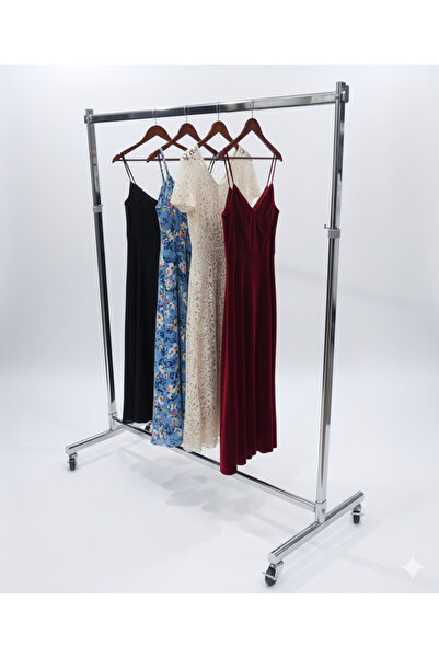Home Frenli Tekerlekli Krom Stand Askılık (EŞEK) Mağaza Standı Elbise Standı