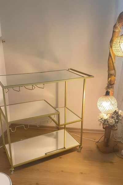 MERZANA Gold Servis Ve Sunum Arabası, Ayna Raflı Servis Arabası