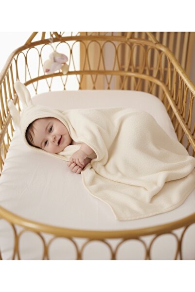 PAMUK HANIM Ekstra Yumuşak Pamuklu Kız-erkek Yenidoğan/bebek Banyo Kundak Havlusu Ekru/tavşan