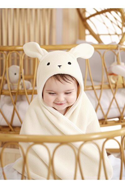 PAMUK HANIM Ekstra Yumuşak Pamuklu Kız-erkek Yenidoğan/bebek Banyo Kundak Havlusu Ekru/tavşan