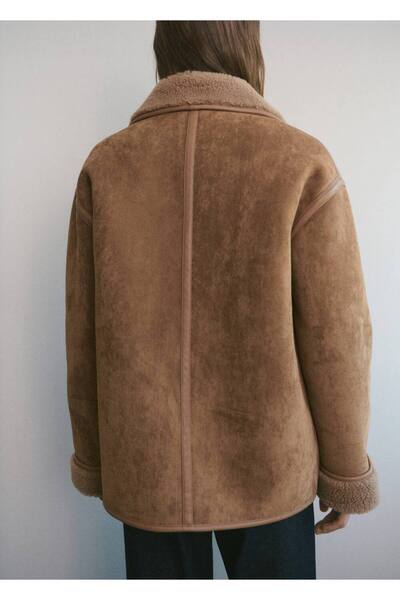 MANGO Woman Suni kürklü deri görünümlü palto