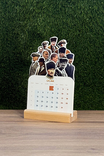 tifopix 2026 Atatürk Takvimi Ahşap Ayaklı Atatürk Temalı Mini Özel Tasarım Takvim, Atatürk 2026 takvim