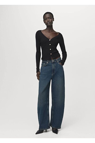 MANGO Woman Düğmeli ribana hırka