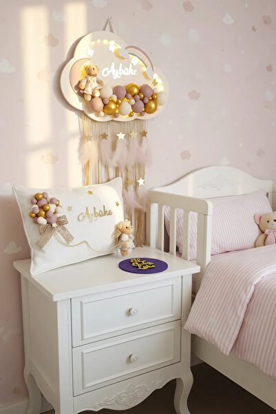 BL Baby Lüks Bubble Ledli Bulut Bebek Kapı Süsü Ve Yastık Krem Zemin Gold Top