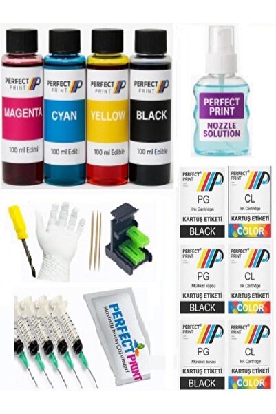 PERFECT PRINT Canon Pixma E414 Yazıcı Için Kartuş Dolum Seti 4x100ml