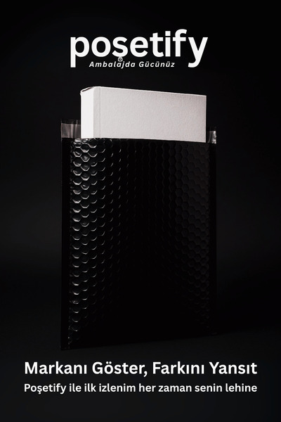 POŞETİFY Balonlu Kargo Poşeti 30x37x5 cm | 5 Adet | Siyah | Yapışkan Bantlı Kargo Zarfı | 140 Gram