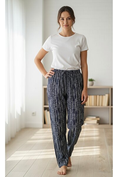 BİLGENS BUTİK Kadın Pamuklu Çizgili Pantolon