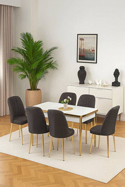 MEDA CONCEPT 6 Kişilik Açılır Masa Sandalye Takımı Mutfak Masası Takımı Salon Masası Yemek Masası Masa Takımı