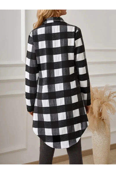 HAZEGO Women's Long Sleeve Plaid Front Button Woven Long Shirt