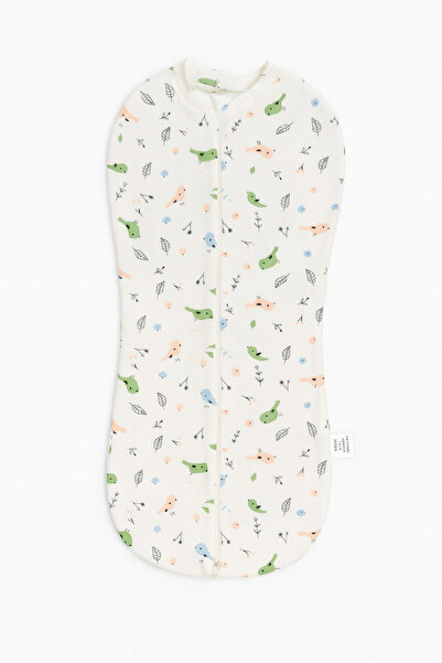 Pampy Swaddle Cocoon with Zipper, Pampy, 0-3 Months, 56-62 cm, Cotton, White, Birds