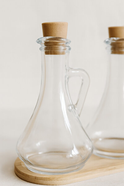 Bohemian Bambu Standlı 2’li Cam Yağlık & Sirkelik Seti | 260 ml