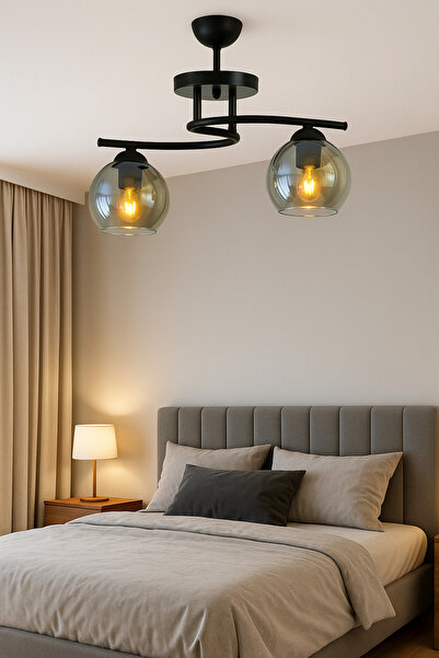 Uçar Fuji Modern Tasarım Yatak Odası Salon Mutfak Oturma Odası Renk Camlı 2 li Avize