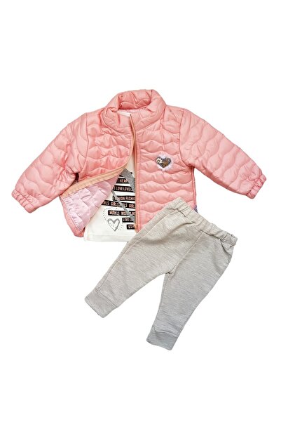 Miniworld 3-piece set with quilted jacket Angel, cotton, age 9-12 months, 80 cm, Pink