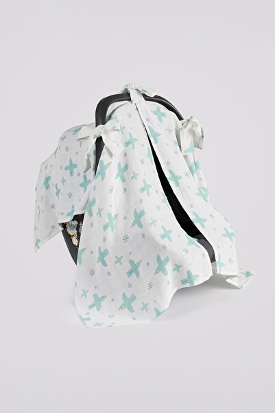 Merca Minca Yeşil Kuşlu Müslin Puset Örtüsü