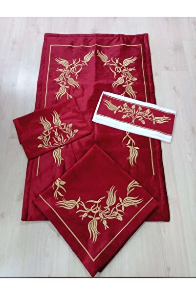 Tasarım Lüks Kadife İşlemeli Seccade Takımı – Siyah Üzerine Altın Renk Nakışlı