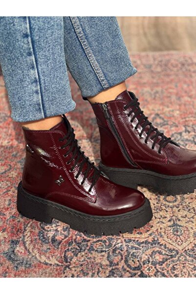 SİBA SHOES Winterfly Hakiki Deri Bordo Kadın Bot