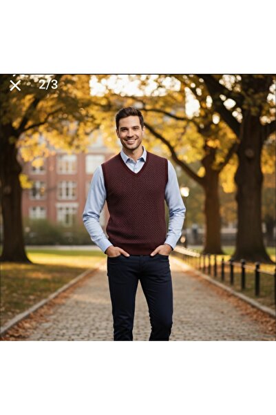 güncüoğlu ÖNÜ DESENLİ V YAKALI ERKEK ÇELİK ÖRGÜ SÜVETER