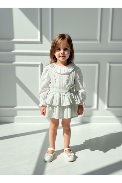 KUMRUNUN DÜNYASI Kız Çocuk Gömlekli Bebe Yakalı Salopet Elbise
