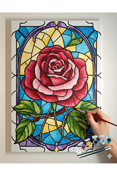 dudugift Elmas Çiçek Boyama Seti. 25x35 cm ebatlarında. UV Baskı 6 ana renk b...