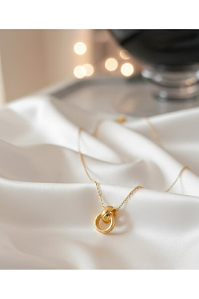 HARİNA Altın Rengi İçiçe Halka Kolye, Çelik Kolye