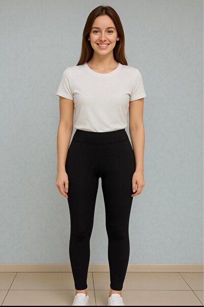 MİRA BUTİK Kadın Siyah Yüksek Bel Toparlayıcı Korseli Interlok Çelik Örme Tayt Iç Göstermez