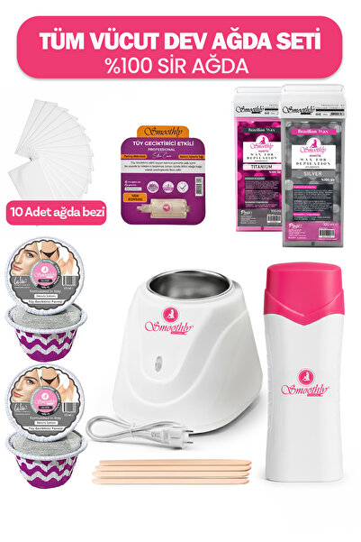 Smoothly Tüm Vücut Ağda Seti + Kartuş Ağda + Mini Kalıp Ağda + 2 Adet Ağda Makinesi + Losyon + Spatula
