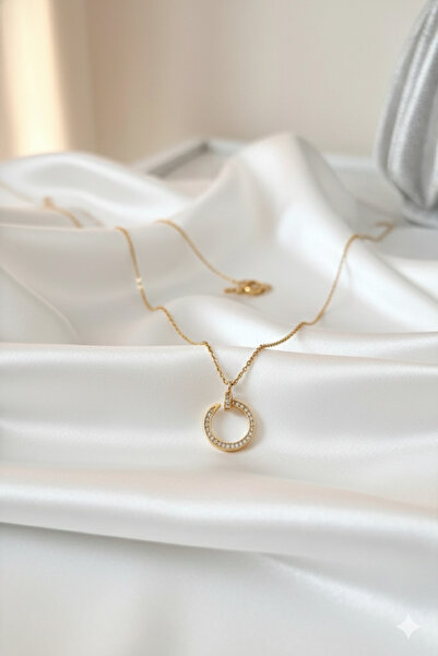 HARİNA قلادة نسائية من الزركون بحلقة مفتوحة باللون الذهبي، قلادة من الفولاذ