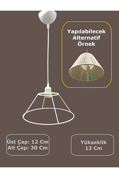 CONANA Konik Avize Teli , İskeleti (Kısa Boy 30x13 Cm) Beyaz Statik Boyalı (D...