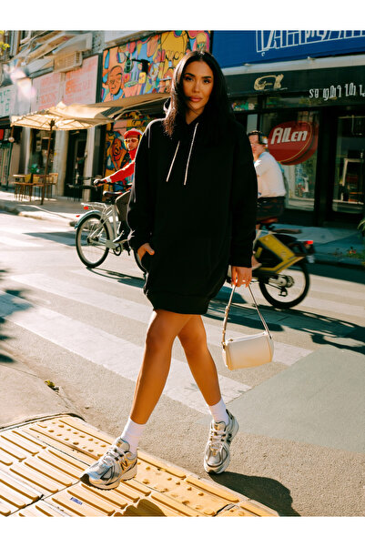 WELOVESTORE Mücevher Detay' Pamuk Penye 3 İplik Şardonlu Elbise