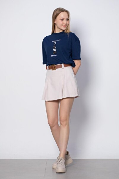 Ravencia Beige Pleated Women's Shorts Skirt