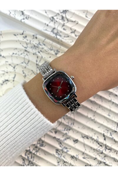 Mazzy Silver Inside Burgundy Women's Wristwatch