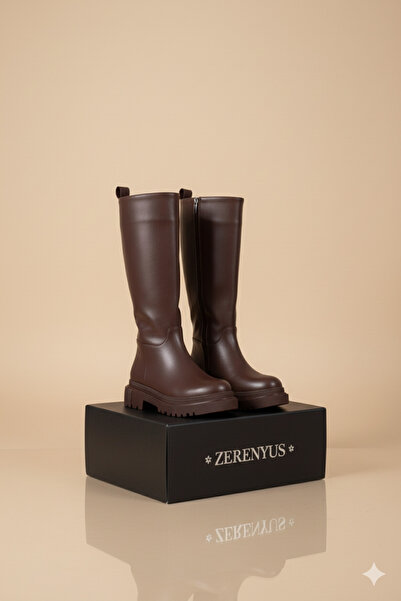 Zerenyus Cesa Premium μακριές χειμερινές μπότες με φερμουάρ καφέ