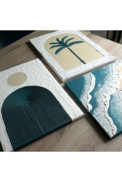 Atölye Sade 3’ lü Dekoratif Alçı Tablo Pinterest Tasarım ( deniz & kum & güneş)