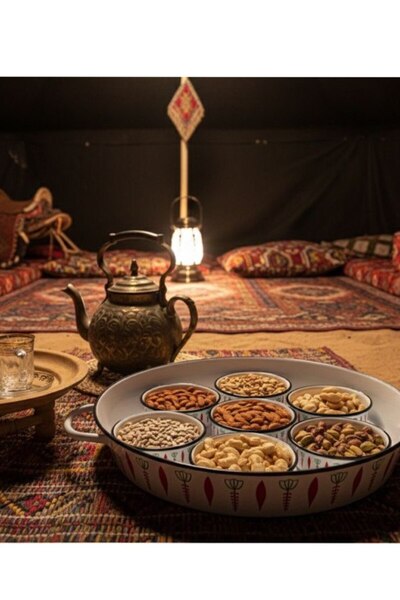 Generic صينية إفطار بغطاء مع زبديات تقديم أبيض/أحمر